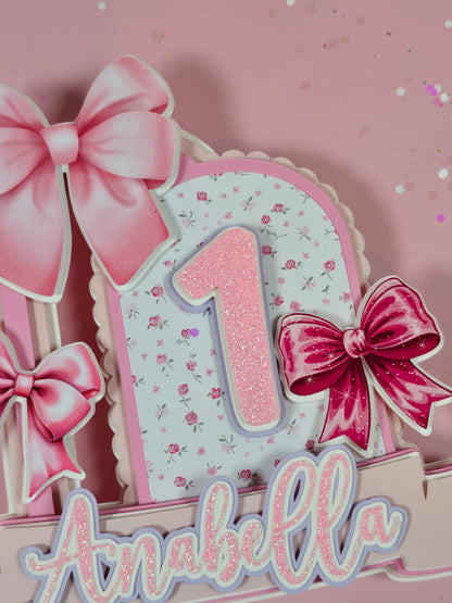 Coquette Cake topper, Coquette birthday, Pink Bow party theme, Love Shack Fancy Cake topper