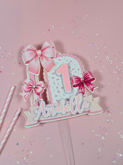 Coquette Cake topper, Coquette birthday, Pink Bow party theme, Love Shack Fancy Cake topper