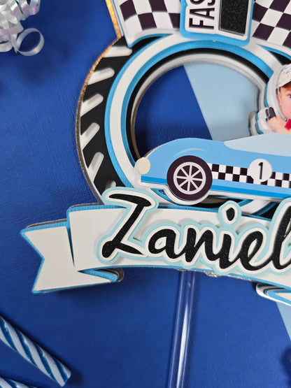 Race Car Cake topper, One fast birthday, Race cars Fast one party theme, Blue edition