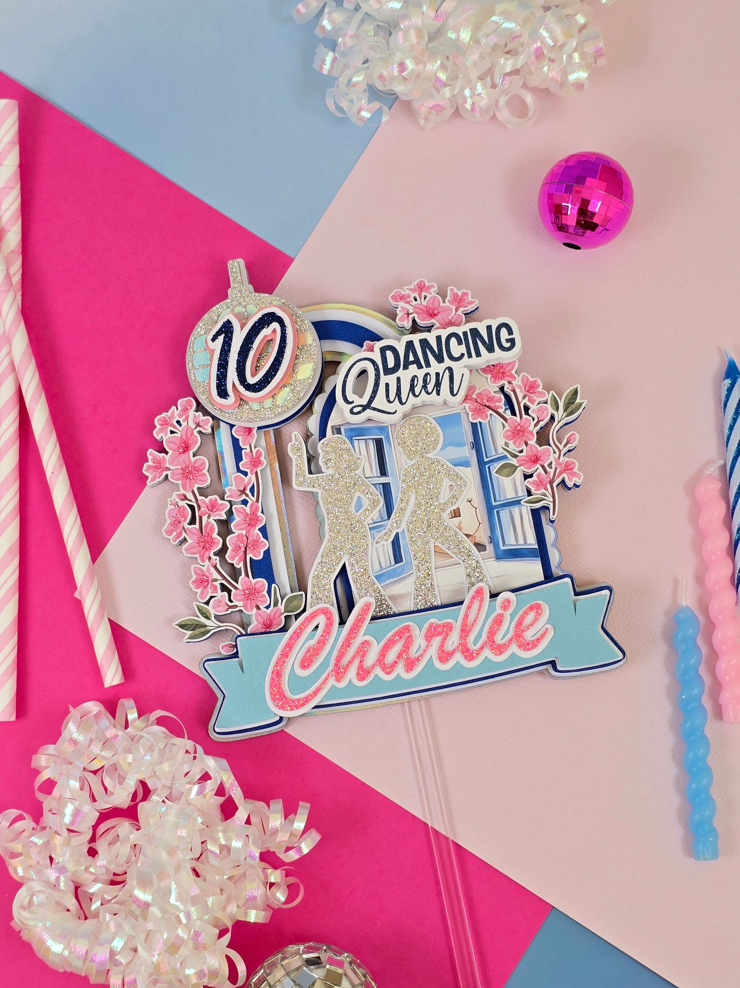 Mamma mia inspiredcake topper, Dancing queen Cake topper, Greek cake topper