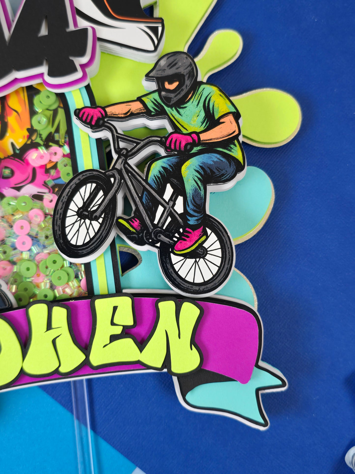 Boy Scooter Cake topper, Graffiti cake topper, Bike party theme