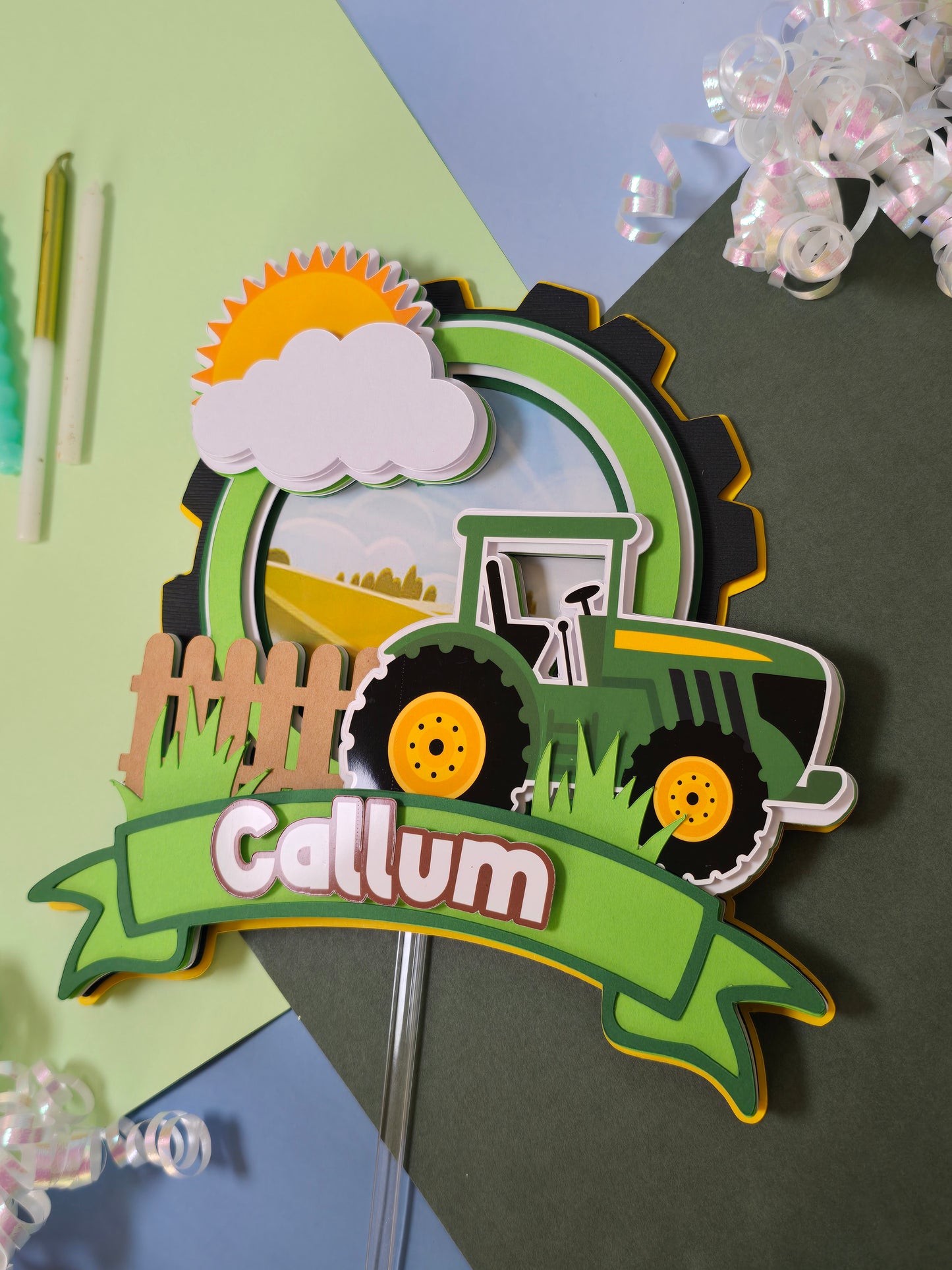 Tractor cake topper, Tractor / Farm theme party, Green Tractor birthday party