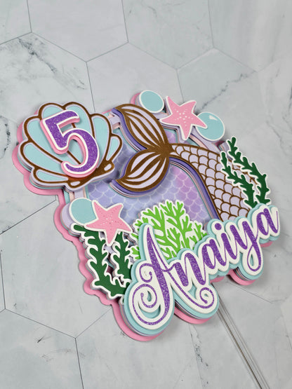 Mermaid cake topper, Under the sea party decoration, Mermaid birthday theme
