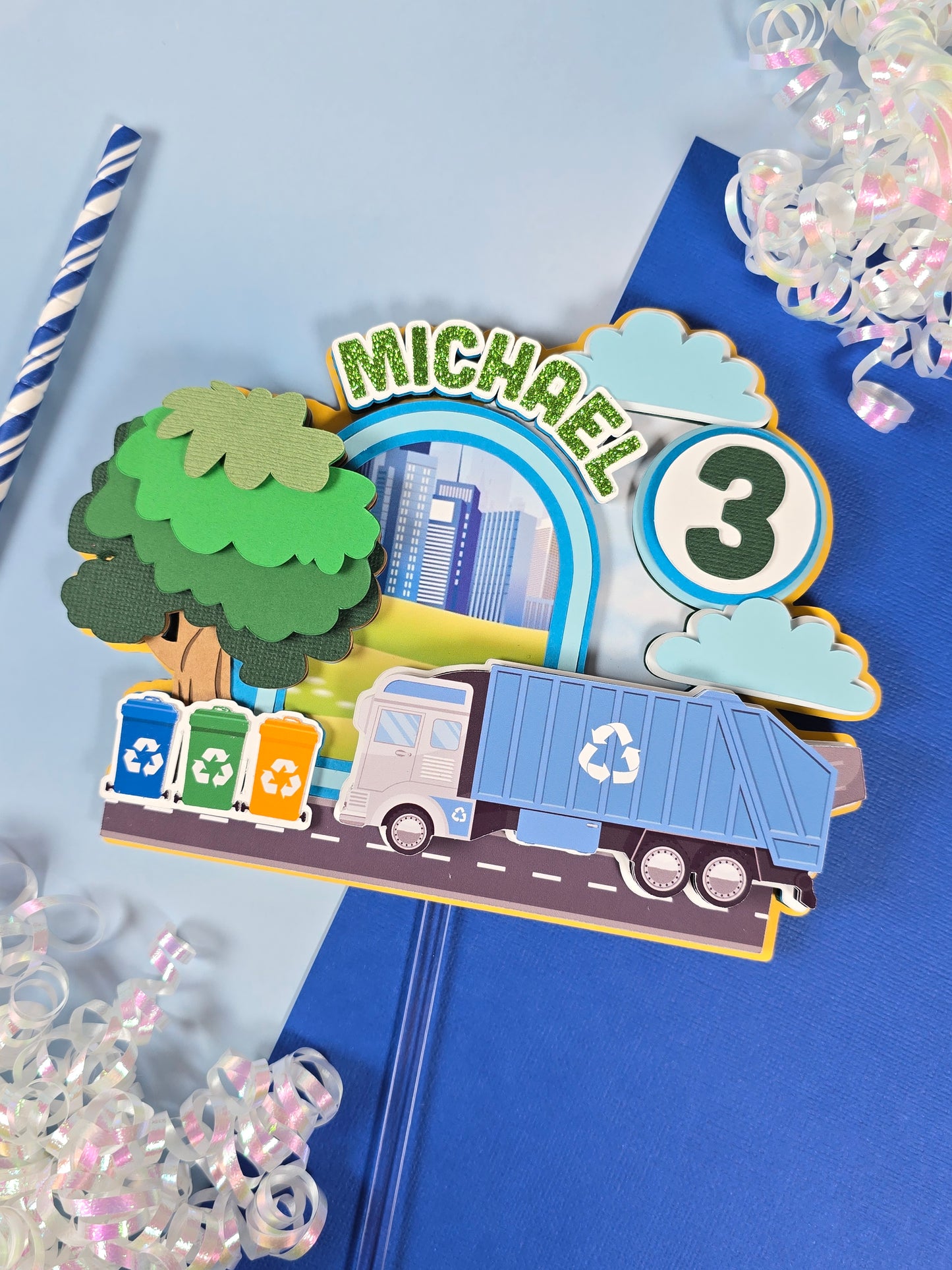Garbage truck cake topper, Garbage truck party decor
