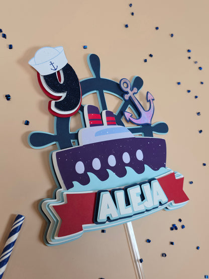 Nautical cake topper, Sailboat party decoration, Nautical theme party decor