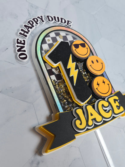 One Happy Dude Cake topper Shaker, One happy Dude birthday decorations, First Birthday Cake topper