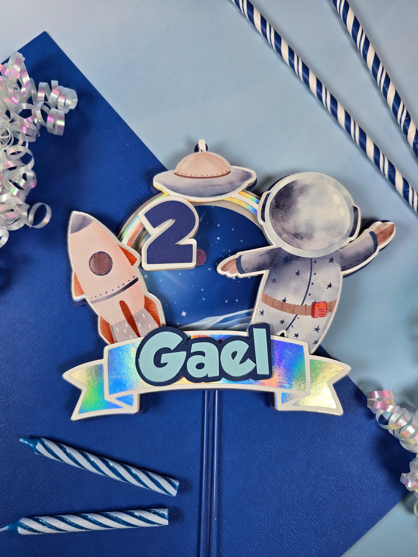 Two the moon Cake topper, Space birthday theme, Astronaut Cake topper