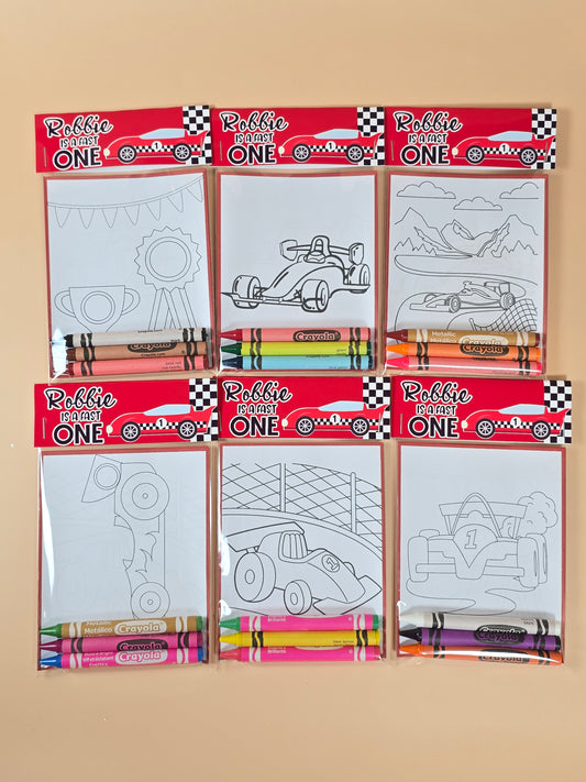 Race car coloring books Formula 1 coloring pages Race cars party favors fast one birthday theme party