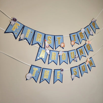 First trip around the sun Banner, Astronaut banner, Space theme banner