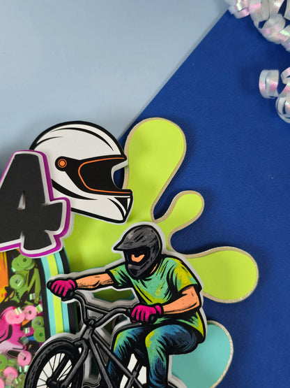 Boy Scooter Cake topper, Graffiti cake topper, Bike party theme