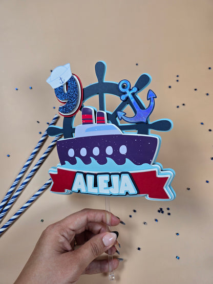 Nautical cake topper, Sailboat party decoration, Nautical theme party decor