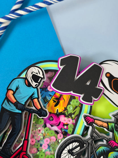 Boy Scooter Cake topper, Graffiti cake topper, Bike party theme