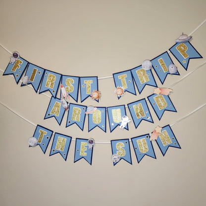 First trip around the sun Banner, Astronaut banner, Space theme banner