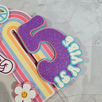 Groovy Rainbow Cake topper, 5 is a vibe Cake topper, five is a vibe cake topper