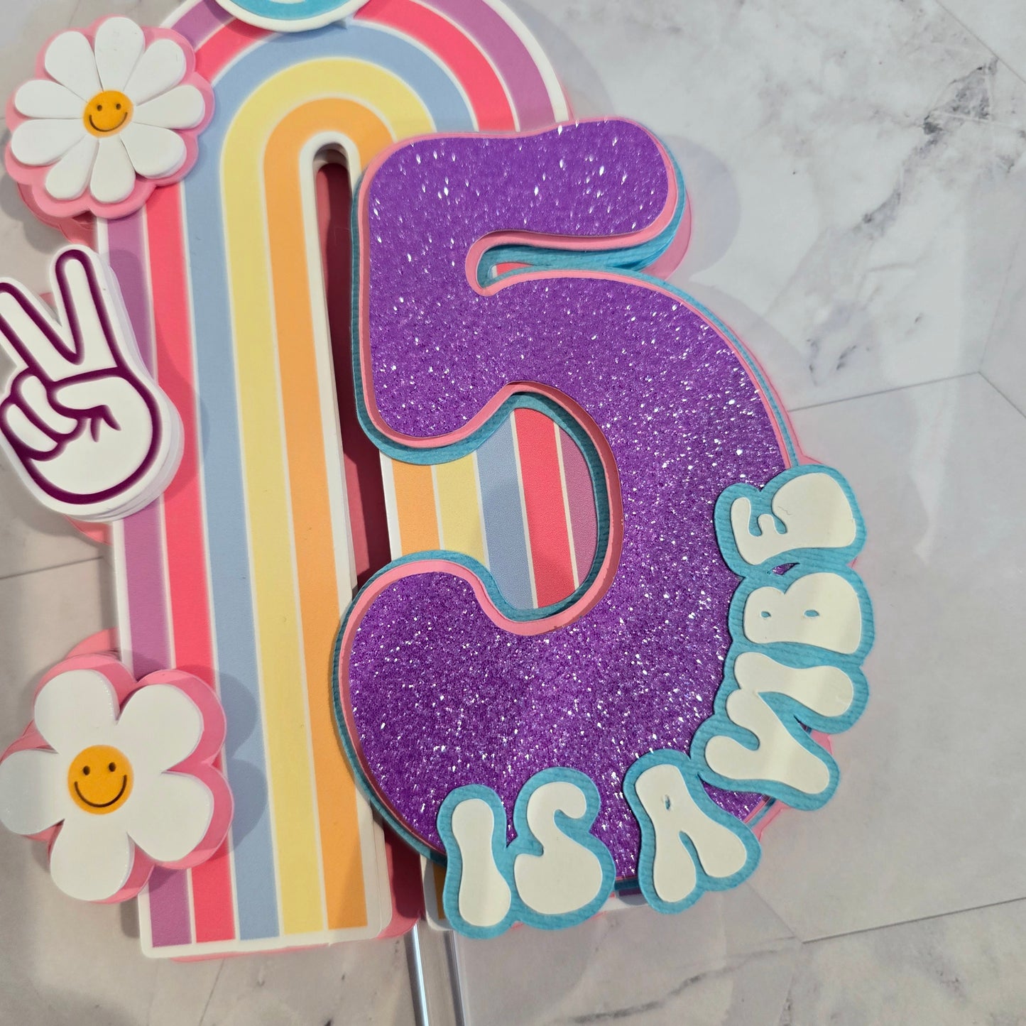 Groovy Rainbow Cake topper, 5 is a vibe Cake topper, five is a vibe cake topper