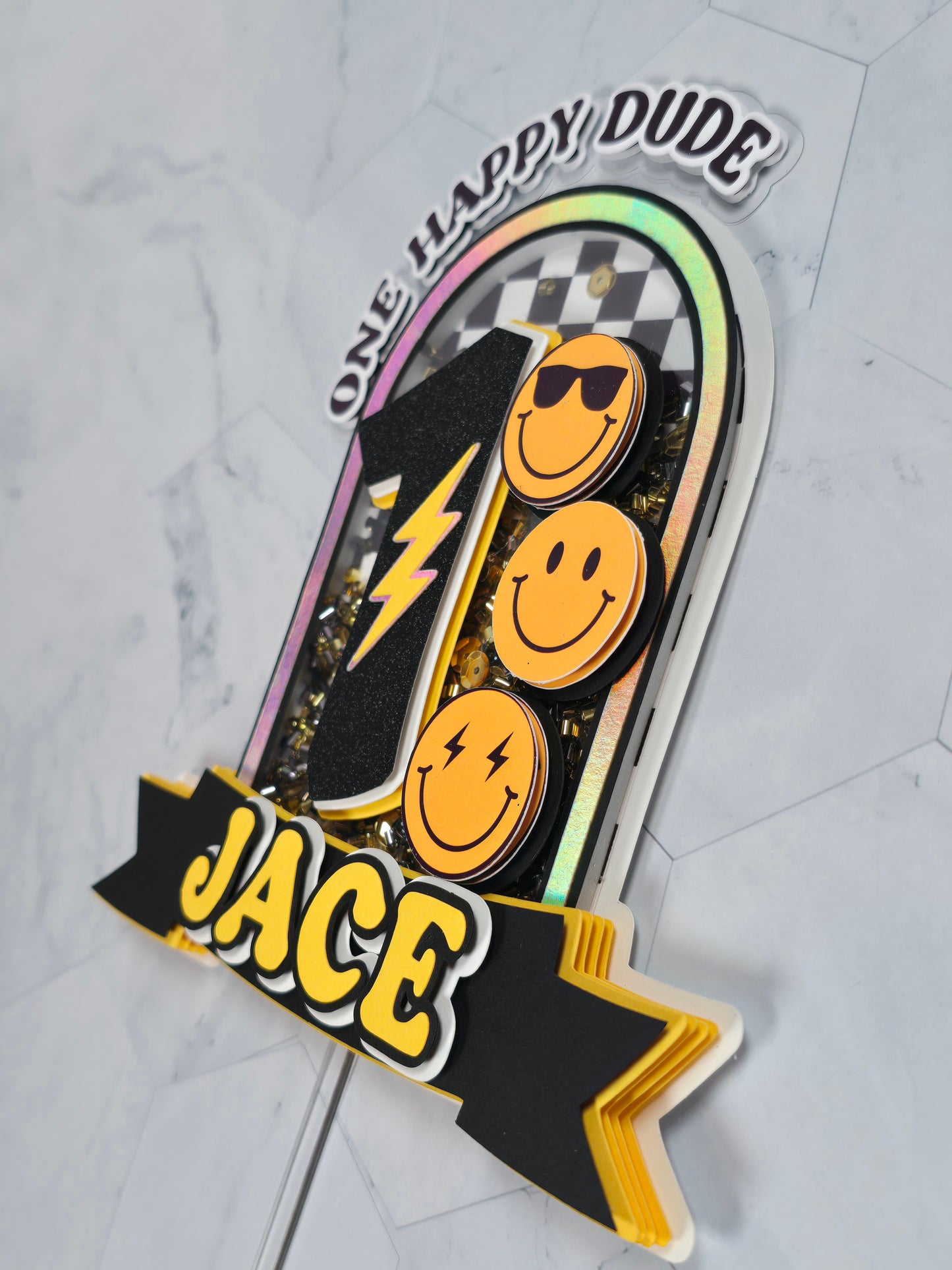 One Happy Dude Cake topper Shaker, One happy Dude birthday decorations, First Birthday Cake topper