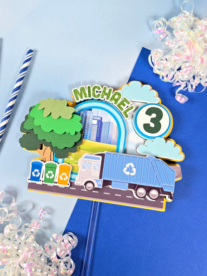 Garbage truck cake topper, Garbage truck party decor