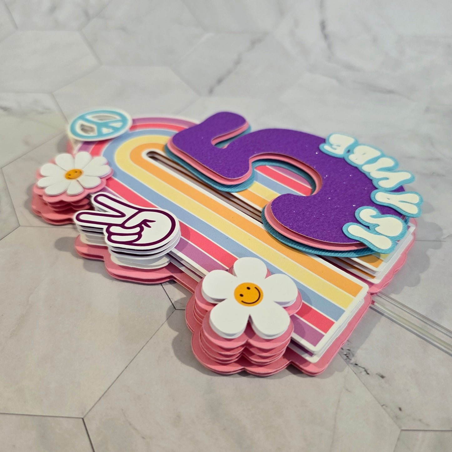 Groovy Rainbow Cake topper, 5 is a vibe Cake topper, five is a vibe cake topper
