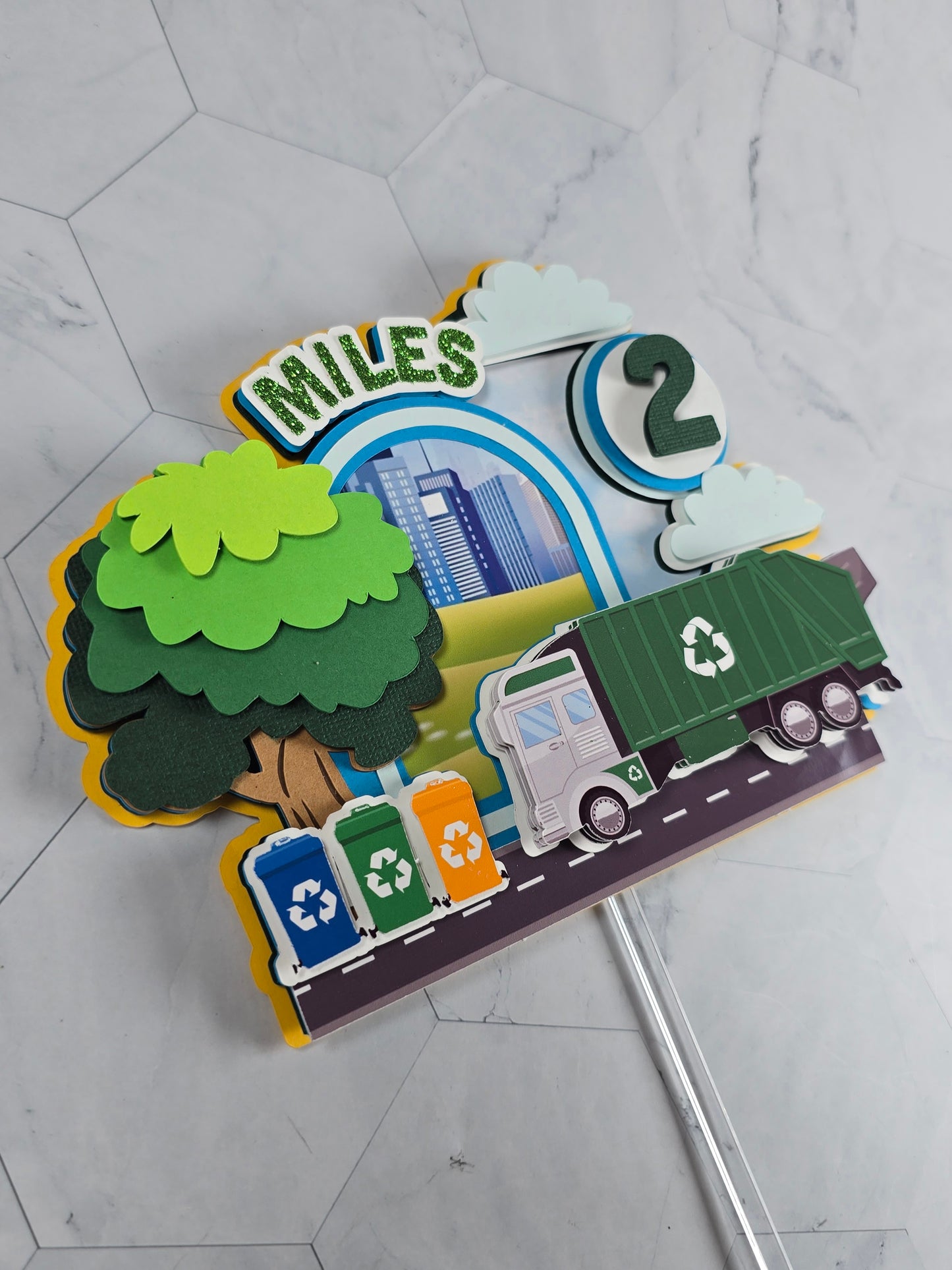 Garbage truck cake topper, Garbage truck party decor