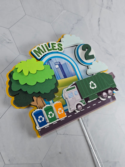 Garbage truck cake topper, Garbage truck party decor