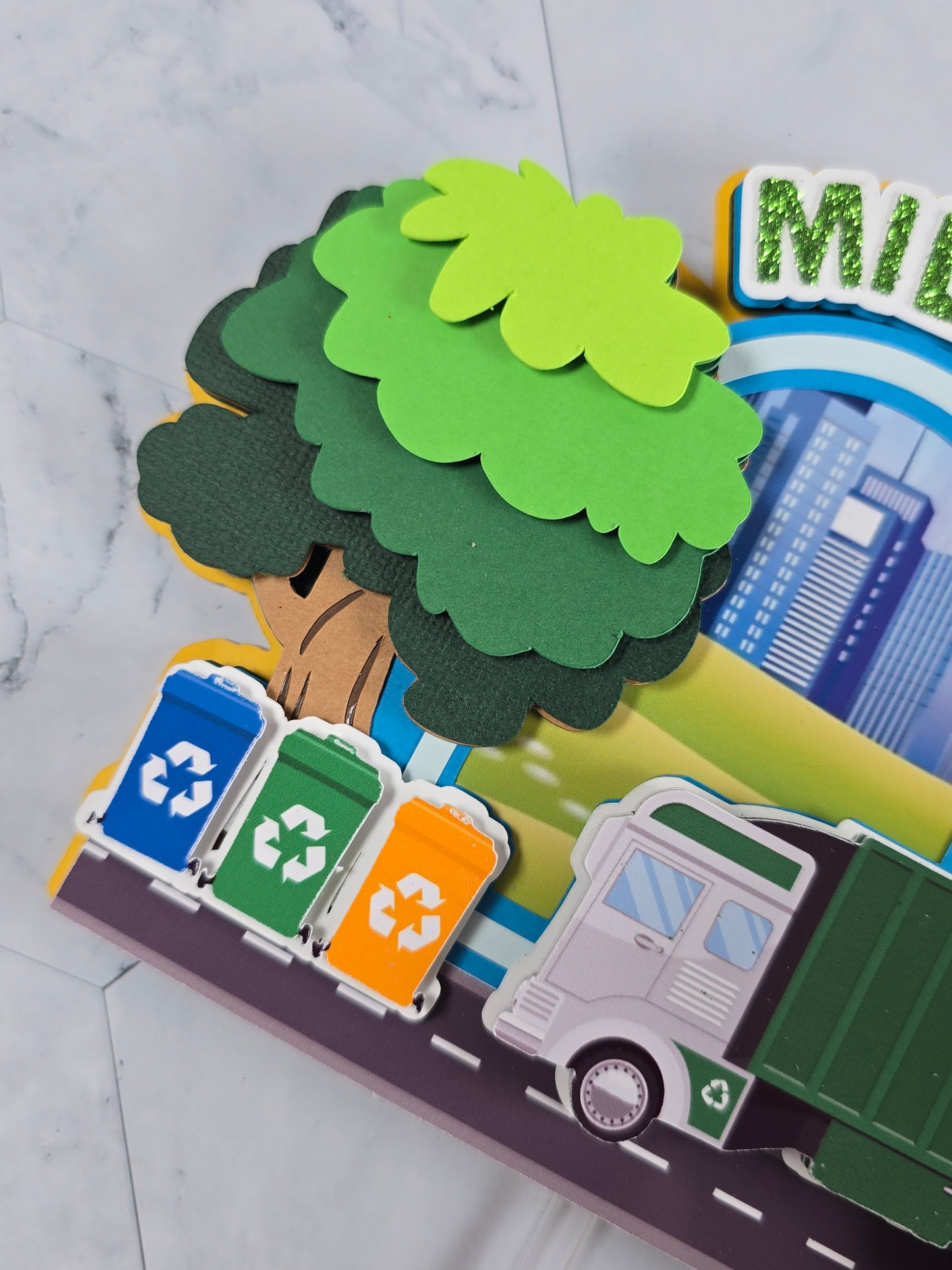 Garbage truck cake topper, Garbage truck party decor