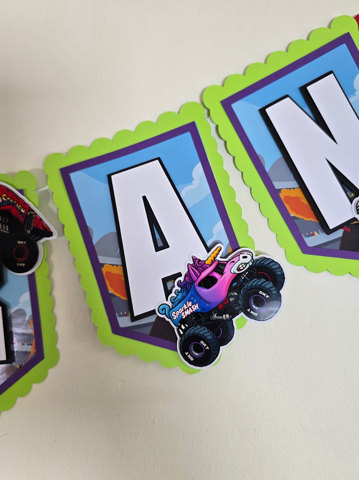 Monster Jam banner, Monster Jam theme banner, Monster Jam party decoration