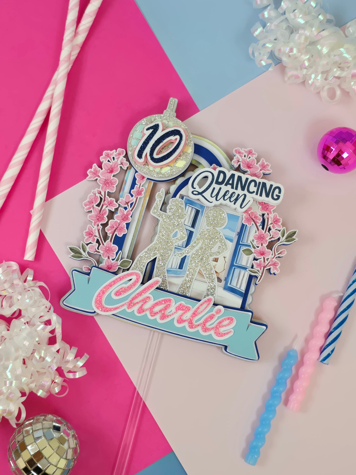 Mamma mia inspiredcake topper, Dancing queen Cake topper, Greek cake topper