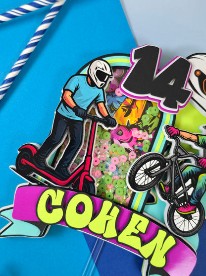 Boy Scooter Cake topper, Graffiti cake topper, Bike party theme