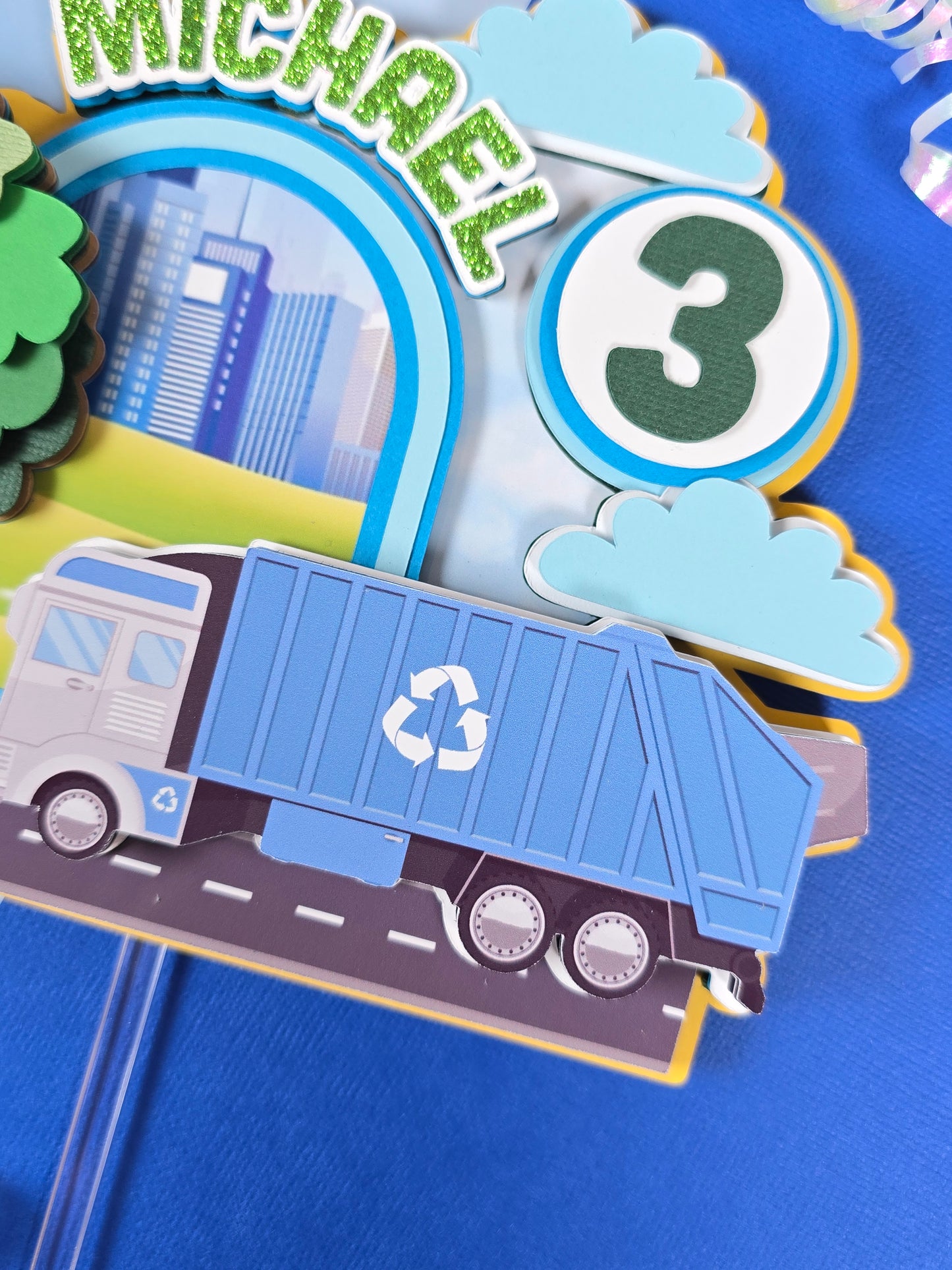 Garbage truck cake topper, Garbage truck party decor