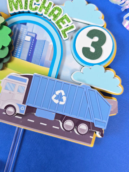 Garbage truck cake topper, Garbage truck party decor