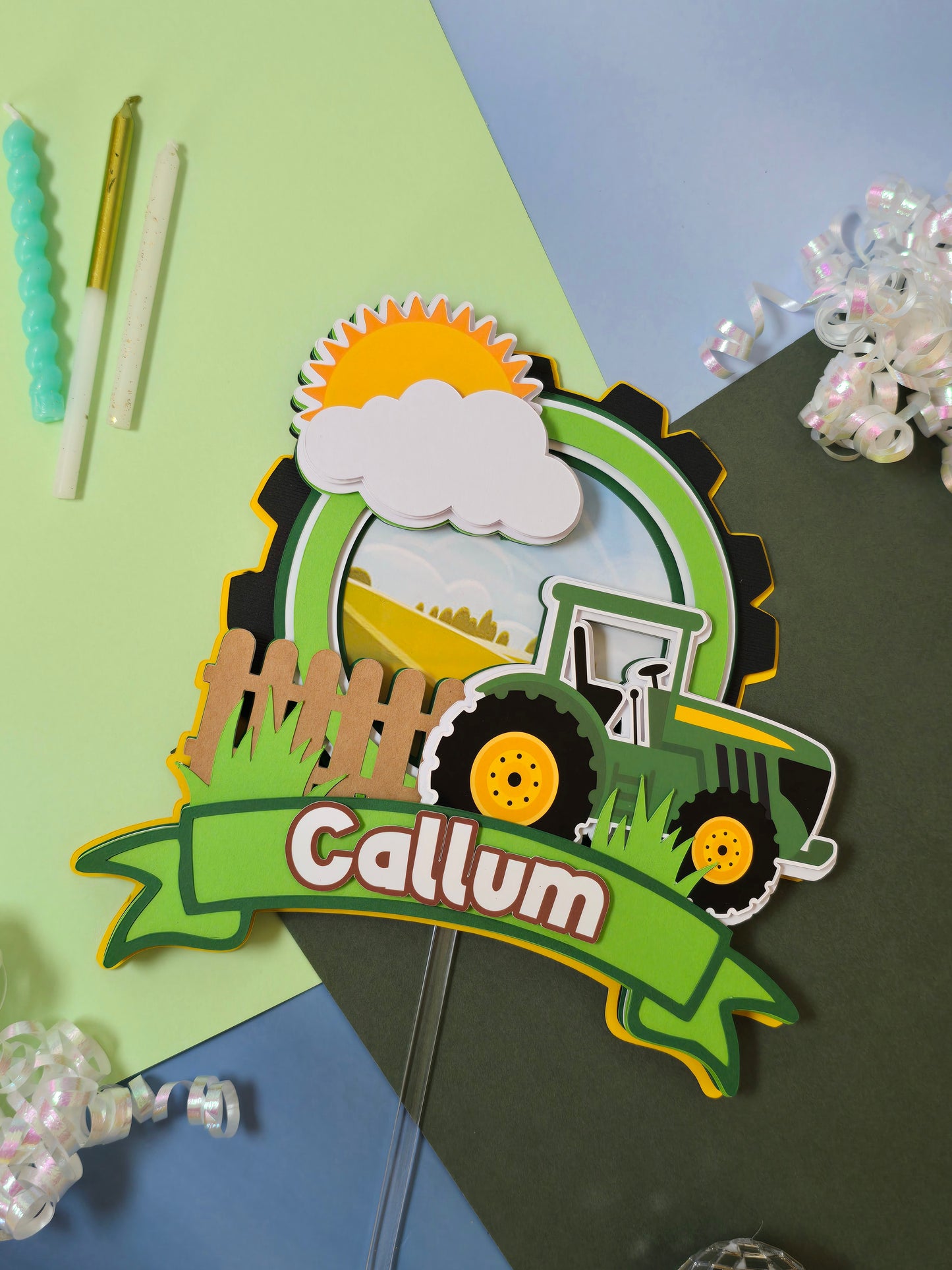 Tractor cake topper, Tractor / Farm theme party, Green Tractor birthday party