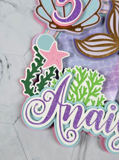 Mermaid cake topper, Under the sea party decoration, Mermaid birthday theme