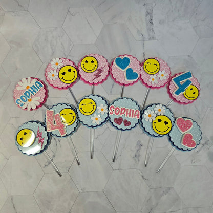 Happy Faces Cupcake Topper, Smiley face cupcake decor