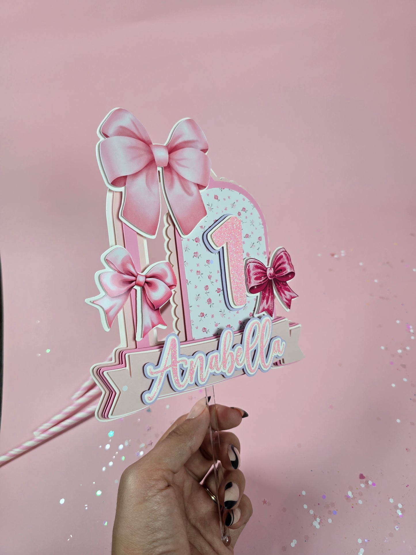 Coquette Cake topper, Coquette birthday, Pink Bow party theme, Love Shack Fancy Cake topper