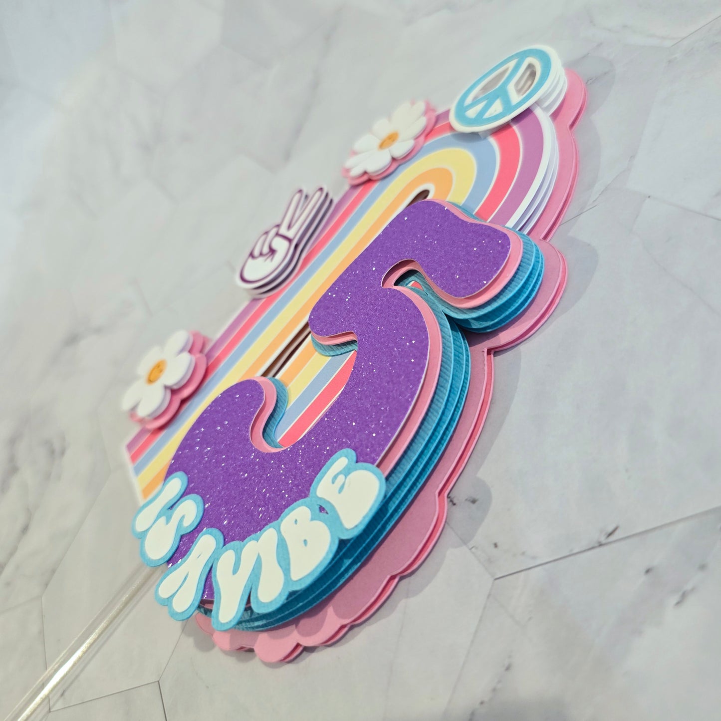 Groovy Rainbow Cake topper, 5 is a vibe Cake topper, five is a vibe cake topper