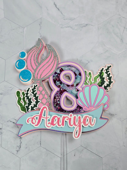 Mermaid cake topper, Under the sea party decoration, Mermaid birthday theme