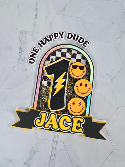 One Happy Dude Cake topper Shaker, One happy Dude birthday decorations, First Birthday Cake topper