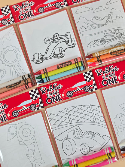 Race car coloring books Formula 1 coloring pages Race cars party favors fast one birthday theme party