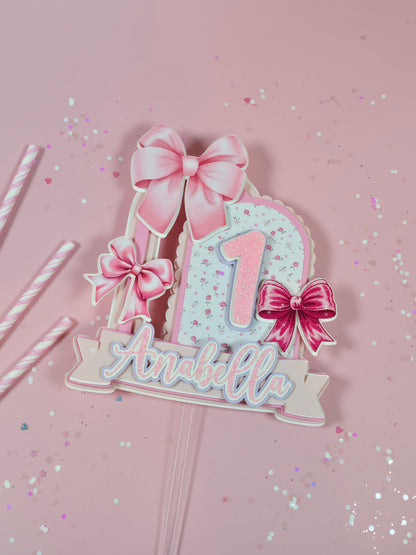 Coquette Cake topper, Coquette birthday, Pink Bow party theme, Love Shack Fancy Cake topper