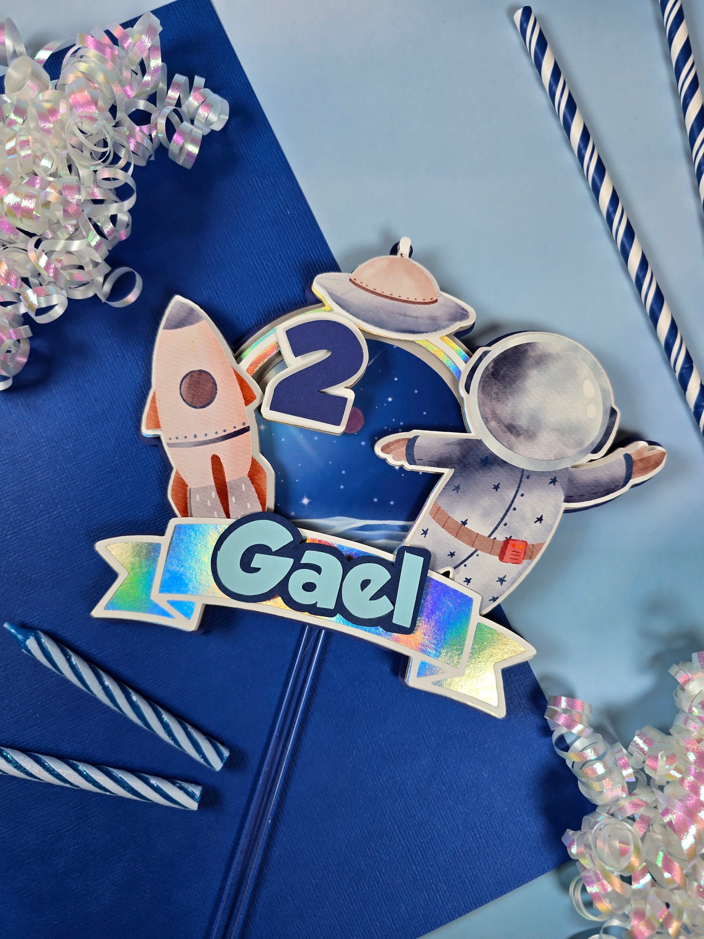Two the moon Cake topper, Space birthday theme, Astronaut Cake topper