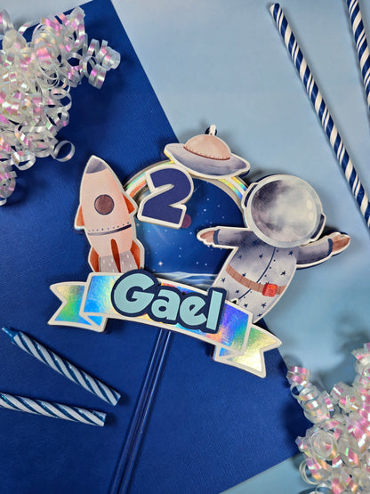 Two the moon Cake topper, Space birthday theme, Astronaut Cake topper
