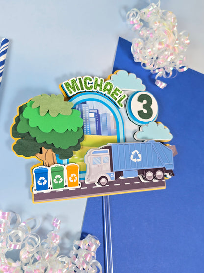 Garbage truck cake topper, Garbage truck party decor
