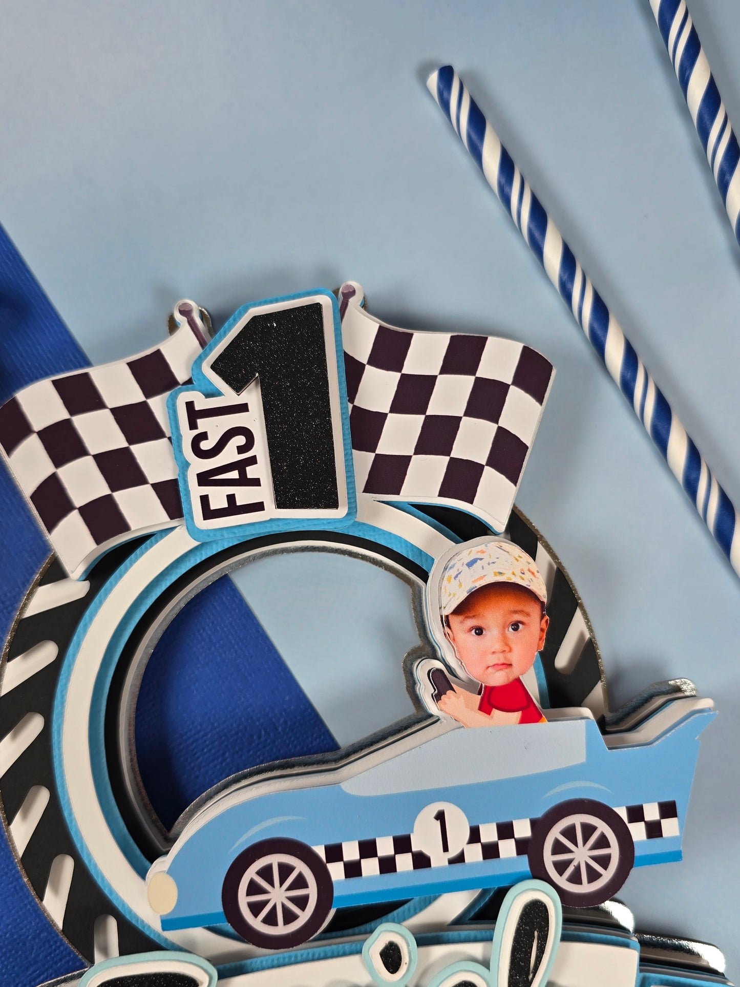 Race Car Cake topper, One fast birthday, Race cars Fast one party theme, Blue edition