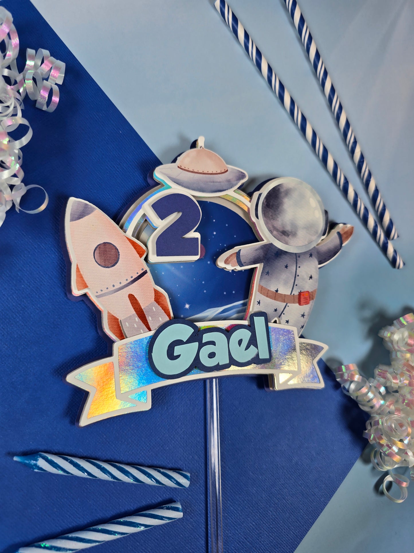 Two the moon Cake topper, Space birthday theme, Astronaut Cake topper