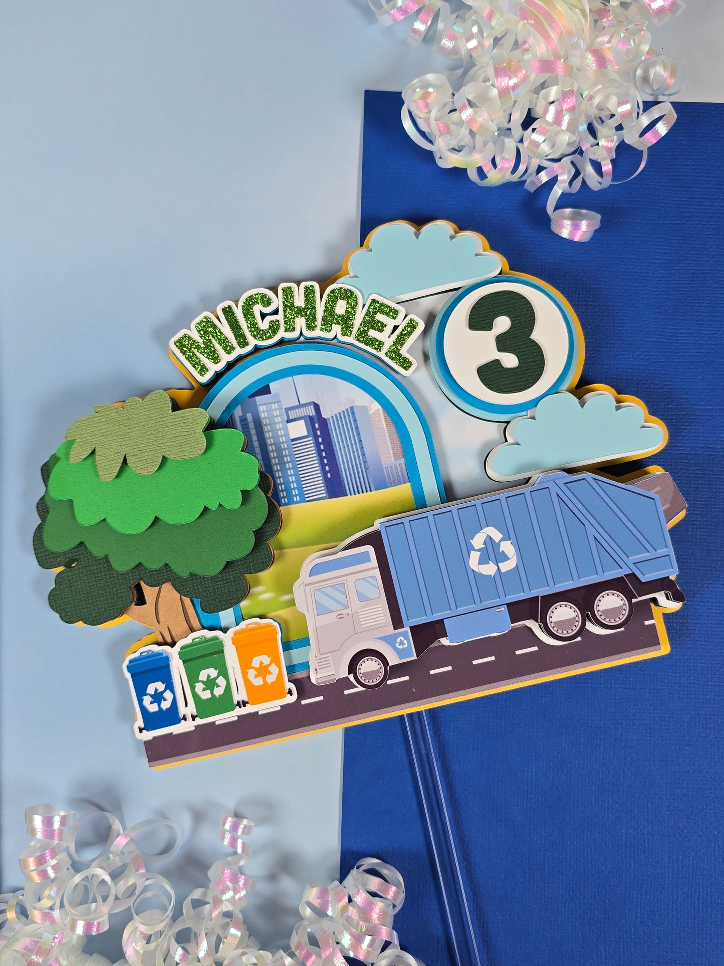 Garbage truck cake topper, Garbage truck party decor