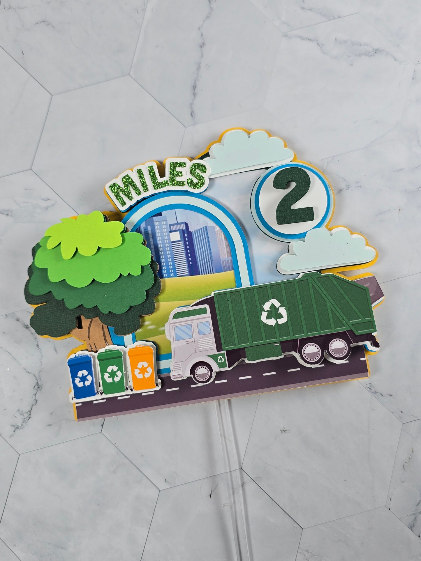 Garbage truck cake topper, Garbage truck party decor