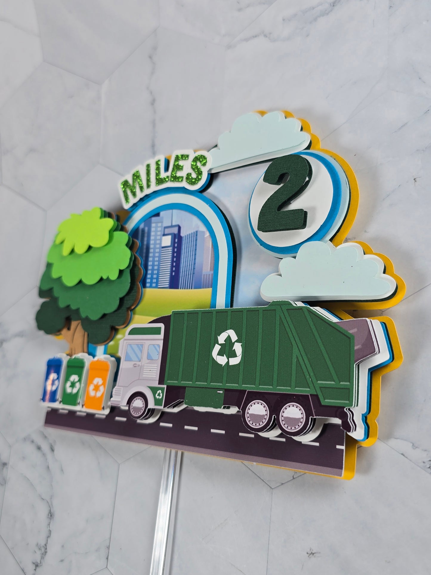 Garbage truck cake topper, Garbage truck party decor