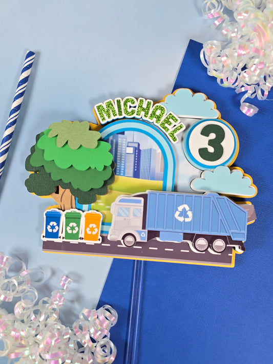 Garbage truck cake topper, Garbage truck party decor