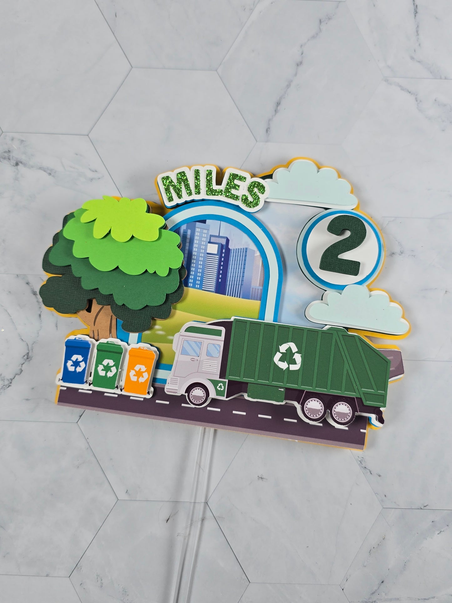 Garbage truck cake topper, Garbage truck party decor