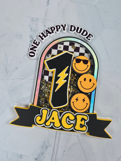 One Happy Dude Cake topper Shaker, One happy Dude birthday decorations, First Birthday Cake topper